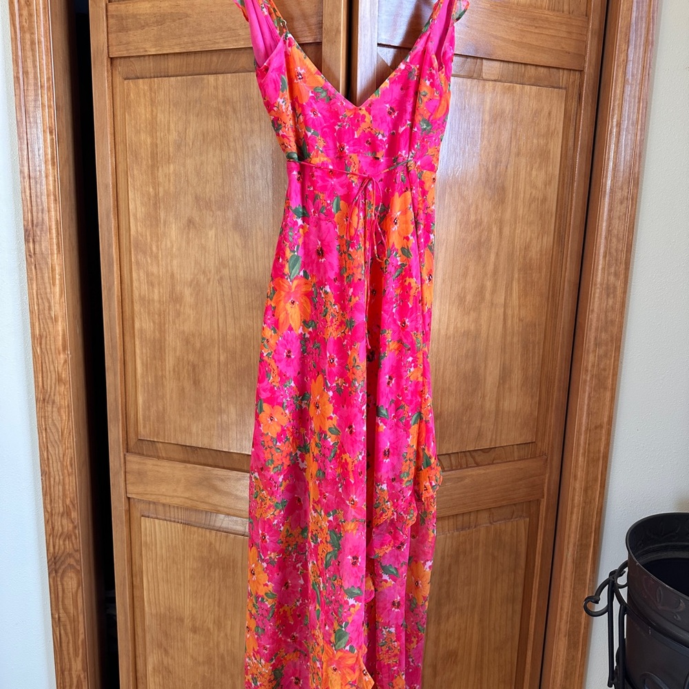 Rumored Vibrant Floral Maxi Dress in Pink and Orange